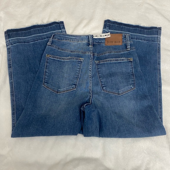 Judy Blue High Waist Tummy Control Release Hem Crop Wide Leg Denim Jeans 88875 - Picture 3 of 4